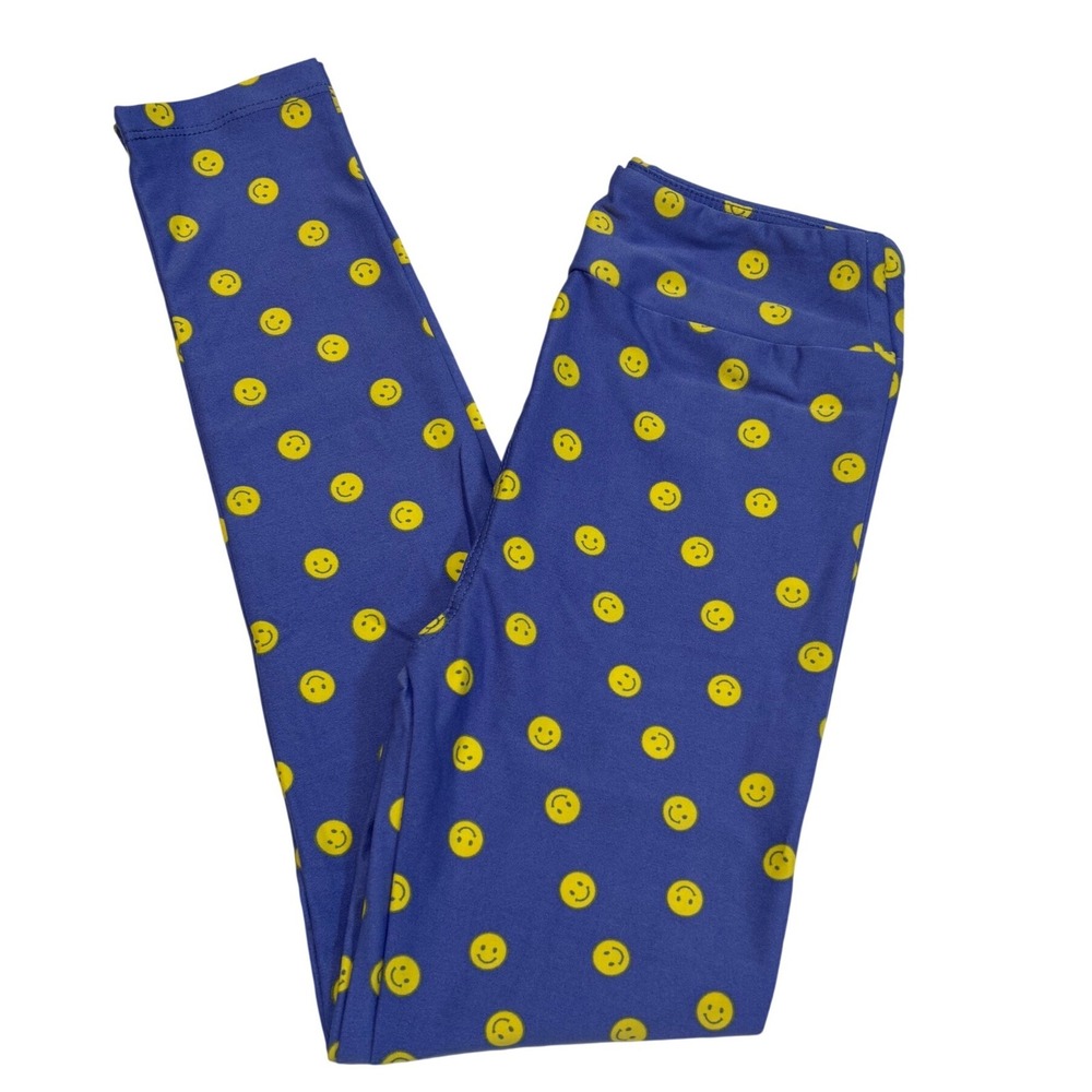 LuLaRoe Girls Leggings S/M Blue Periwinkle Smiley Gigi & Jax Kids Size 2-8 NWT